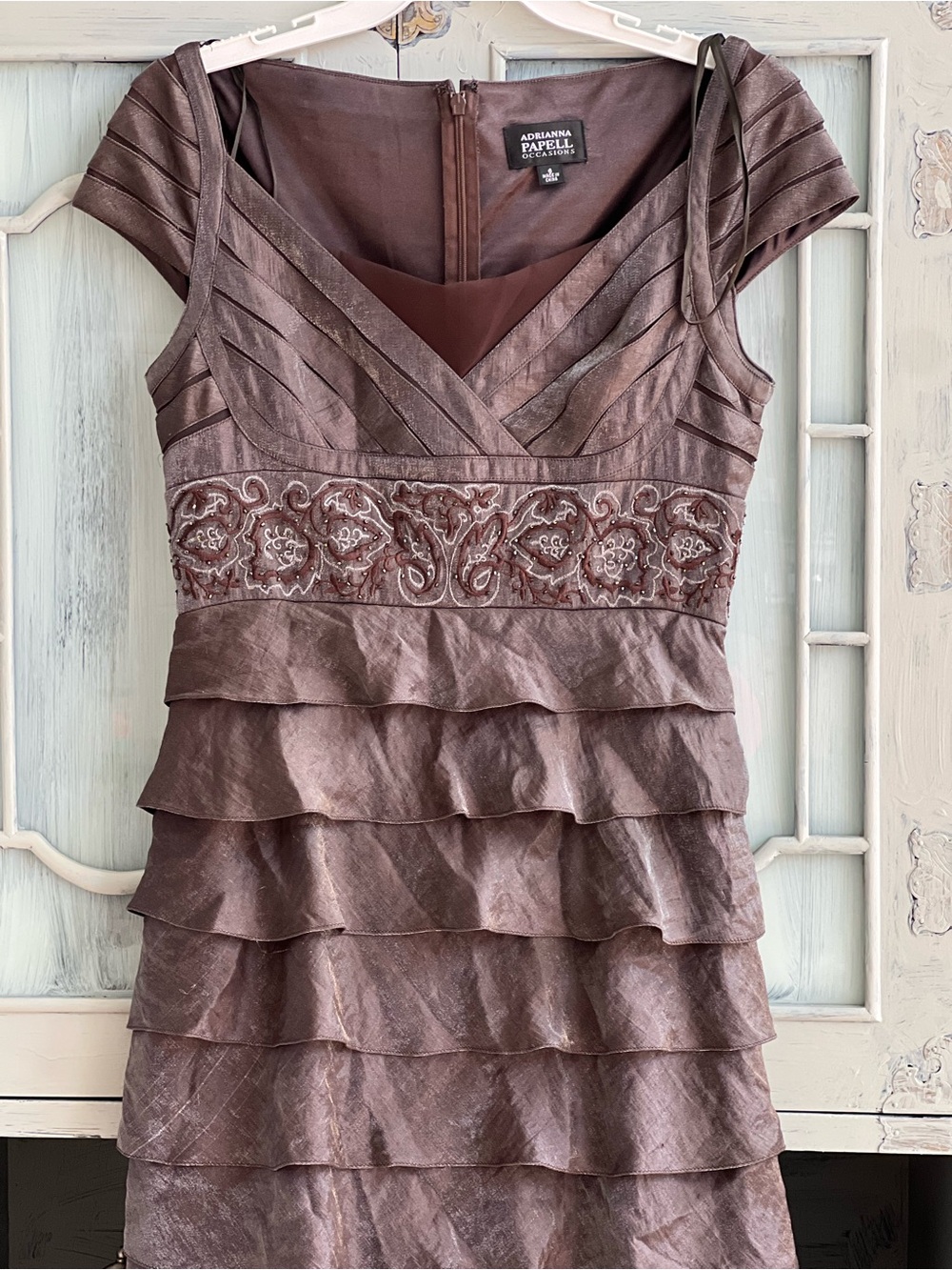 Adrianna Papell Dusty Mauve Tiered Evening Dress